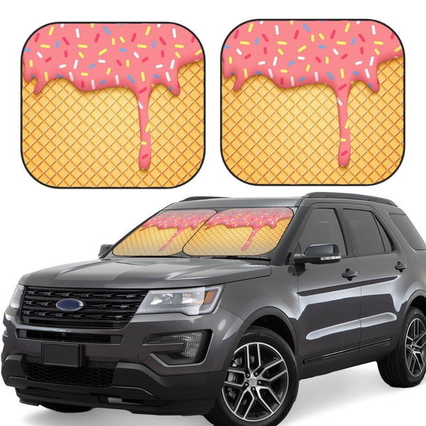 Fotbe Pink Ice Cream Juego de 2 Piezas de Parasoles para Parabrisas | Bloqueador Solar para Auto | Accesorios Plegables para Protección Solar Interior-Medium
