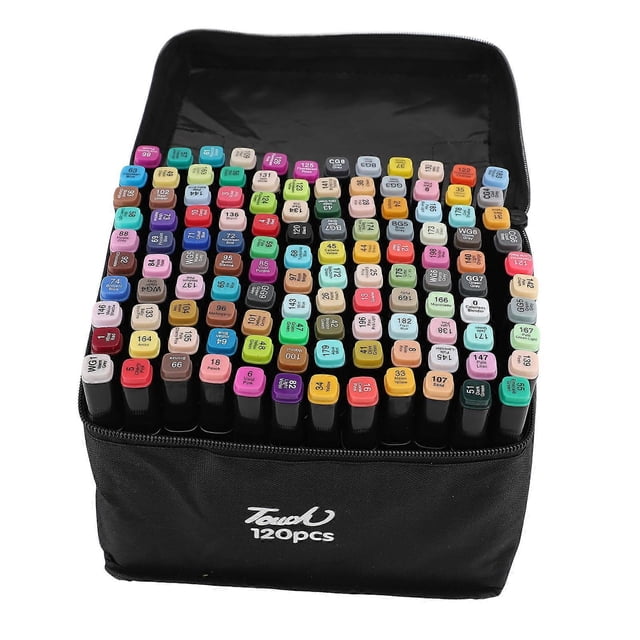 Dual Tip Alcohol Marker Set for Kids, Artists, Adults, Coloring Illustrations, 120 Colors with Base