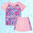 thumbnail image 2 of GBSYEWXS Toddler Girls Swimsuit 2 Piece Rash Guard Sets Bathing Suit Short Sleeve Swimwear And Shorts Swimsuit Set Beach Clothes Size 8-9 Years, 2 of 9