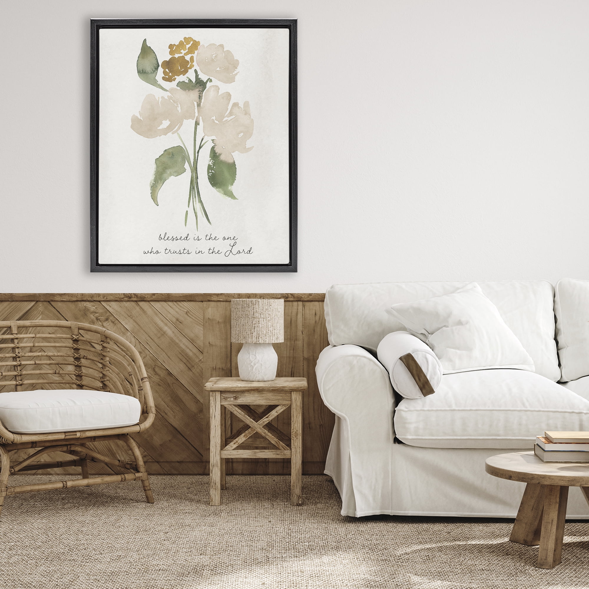Stupell Industries Who Trusts In The Lord Flowers Black Framed Floater Canvas Wall Art, design by Lucille Price