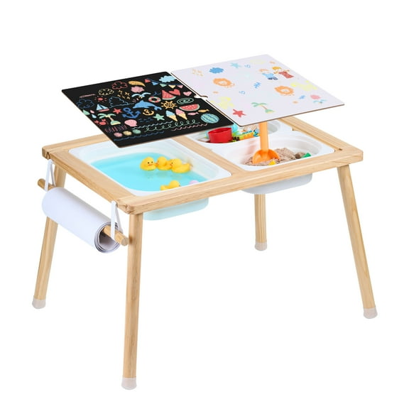 KFFKFF Children Sensory Table, Kids Interactive Desk with 3 Collapsible Organizers & Paper Dispenser, Active Table for Childhood Fun, Drawing