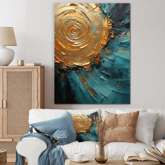 Designart "Desert Mirage Spiral In Gold And Turquoise III" Abstract Spirals Wall Art Prints