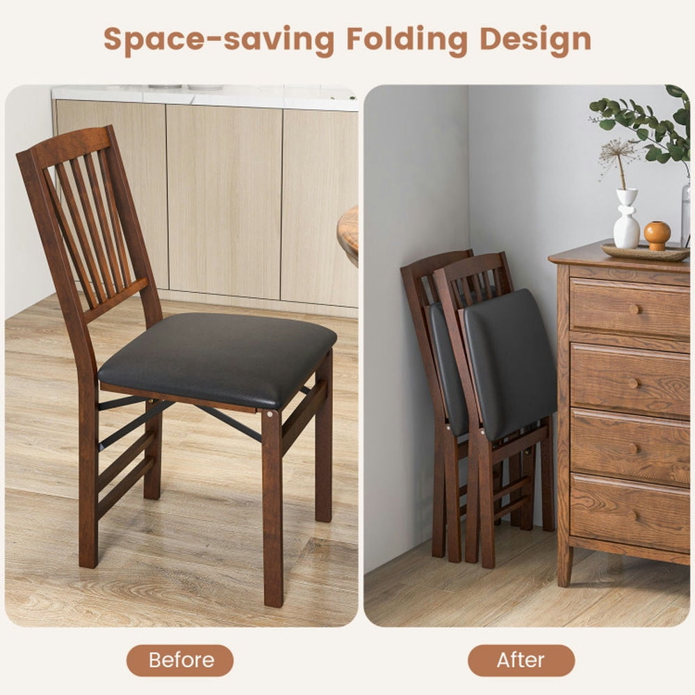 Demi Bonn Set of 2 Folding Dining Chairs with Padded Seat and Rubber Wood Frame, Brown