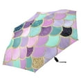 thumbnail image 2 of Pink Blue Purple Mermaid Scales All Weather Umbrella Triple Folding Parasol 6 Ribs UV Protection Portable, 2 of 8