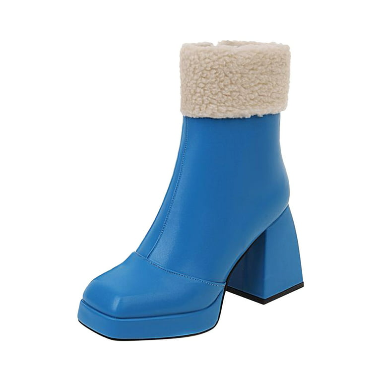Women's Square Toe Short Boots, Solid Color Square Chunky Heeled