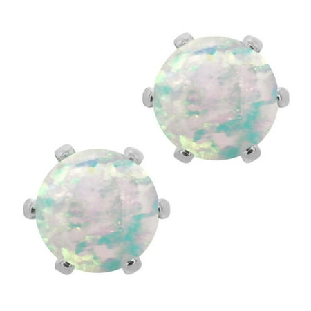 1.30 Ct Round 6mm White Simulated Opal Brass Silver Plated Brass Stud Earrings