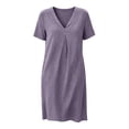 thumbnail image 4 of ClodeEU Women's V Neck Short Sleeve Knee Length Dress, Casual Loose Dress with Pockets Purple,Women's Plus XXL, 4 of 6