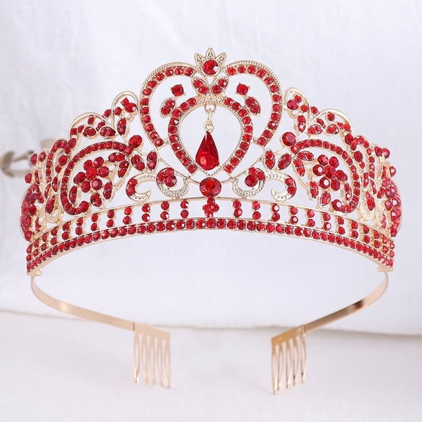 Nvzi Tiara de boda para novia, diadema de princesa, corona nupcial, joyería para el cabello con diamantes de imitación de cristal, decoración para cumpleaños, fiesta de disfraces (rojo)