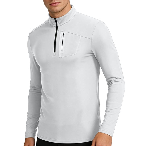 ZCFZJW Quarter Zip Pullover Men Running Shirt Mock Neck Long Sleeve Moisture Wicking Quick Dry Athletic Workout Shirts with Zipper Pockets Gray S