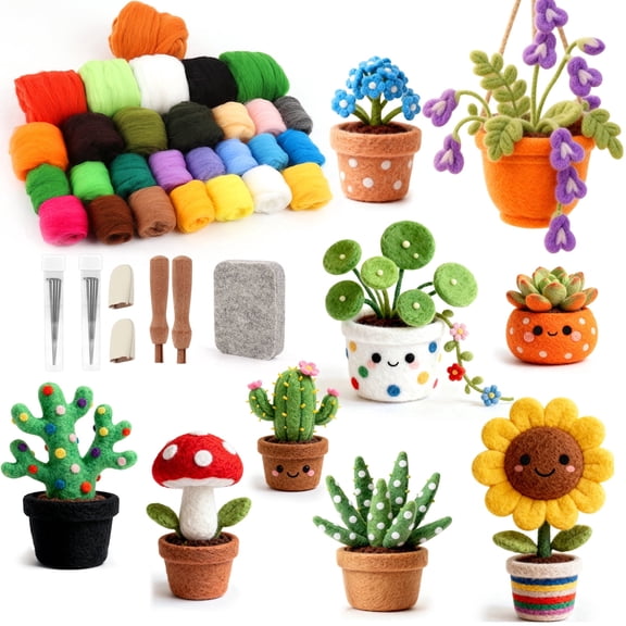 TAYAPURA Needle Felting Starter Kit, Wool Roving 28 Colors Set, Felting Kits for Beginner with Felting Pad for Diy Succulent Potted Plant Home Decor