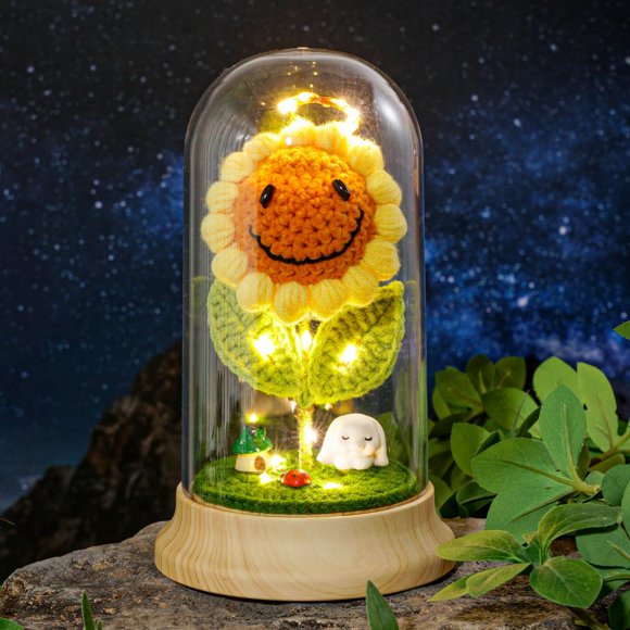 Lámpara de mesa LED con forma de cúpula de girasol Levvohd, 12 x 19 cm, hecha a mano