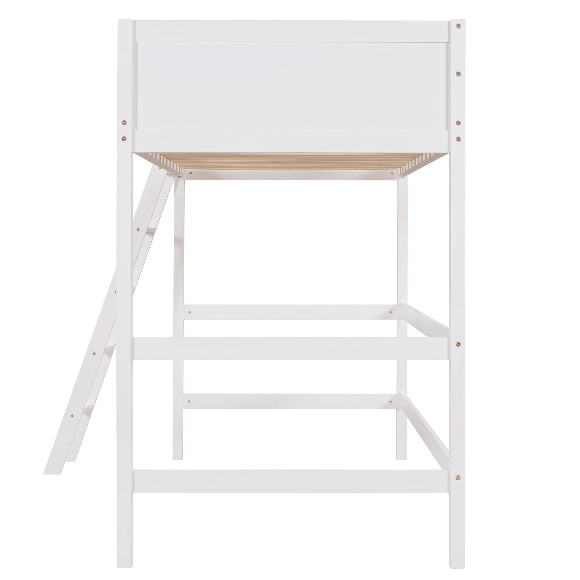 Gewnee Twin Loft Bed, Solid Wood Loft Beds with Ladder for Kids Teens,White