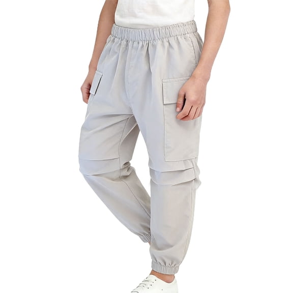 ATOGUTA Cargo Joggers Boys Loose Sweatpants Elastic Waist Casual Jogger Pants with Pockets Size 0-15, Gray