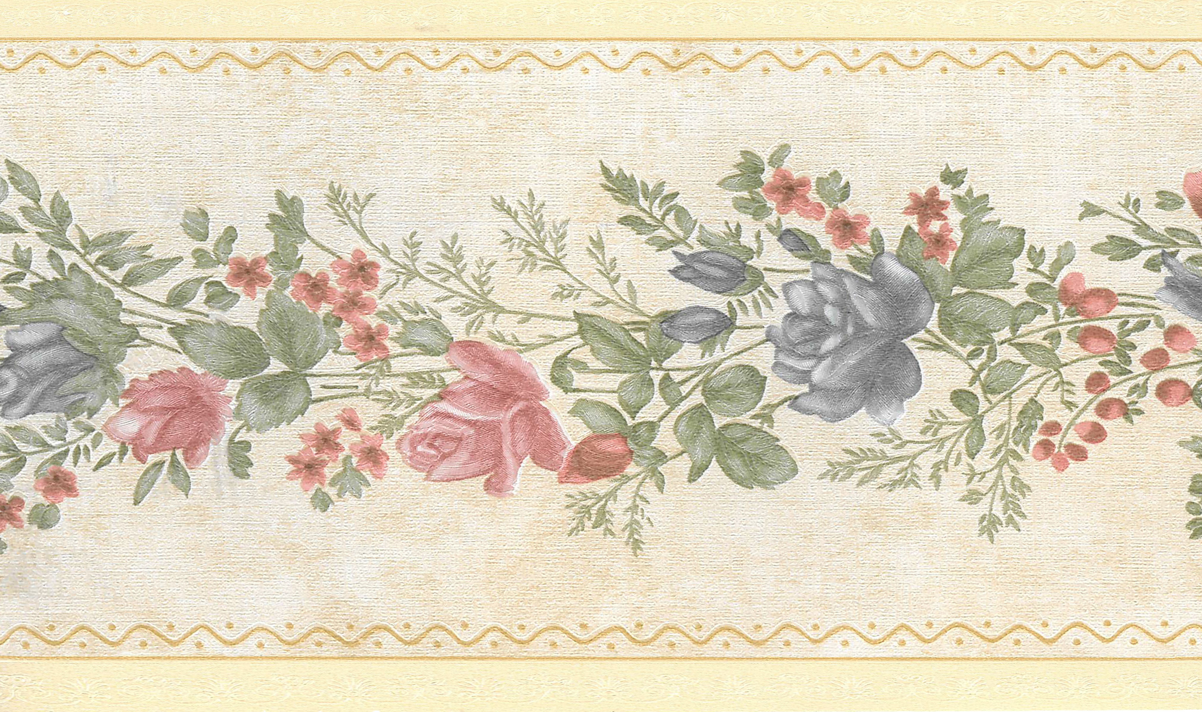 Prepasted Wallpaper Border Floral Pink Red Blue Blooming Roses On