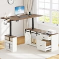 thumbnail image 5 of ANPOO Farmhouse Electric Standing Desk with Storage and Power Outlets, 63" Height Adjustable Computer Desk with Storage Drawers & Sliding Barn Door, L Shaped Standing Computer Desk for Home Office, 5 of 9