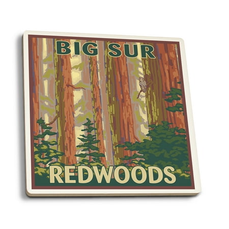 Big Sur, California - Redwoods - Lantern Press Artwork (Set of 4 Ceramic Coasters - Cork-backed, (Best Place To See Redwoods In Big Sur)