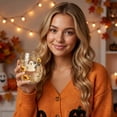 thumbnail image 5 of Cute Ghost Sunflower Stemless Wine Glass, Gold Rim Floral Ghost Print Clear Glass Cup, Fall Halloween Decorative Tumbler for Coffee Juice Wine Home Party Gift, 5 of 7