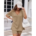 thumbnail image 2 of Ekouaer Womens Pajamas 2 Piece Lounge Sets Oversized V Neck T-Shirts Tops Biker Shorts Set Workout Reversible Tracksuit Light Blue M, 2 of 5