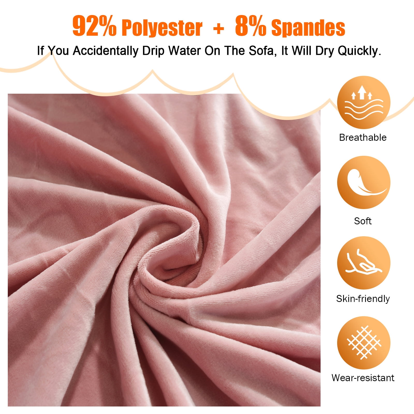 CJC Sectional Couch Covers, Velvet Stretch L Shape Sofa Covers, 2pcs Sofa Slipcovers for 3 + 4 Seaters Sectional Chaise Slipcover for Pets Kids, Pink
