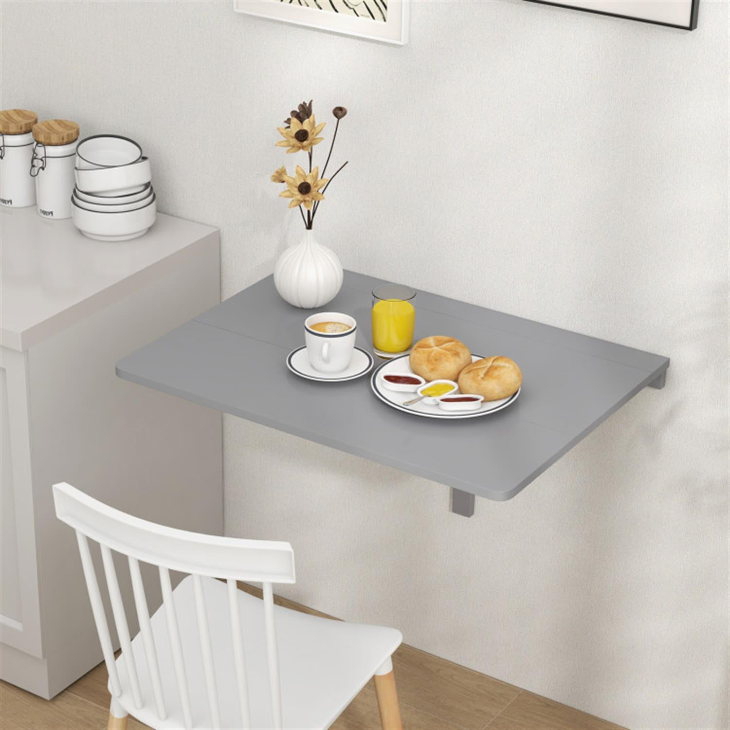 Demi Bonn 31.5" Wall Mounted Folding Table for Small Spaces, Laptop Workstation Desk for Laptops, Books, Tablets, and Art, Gray