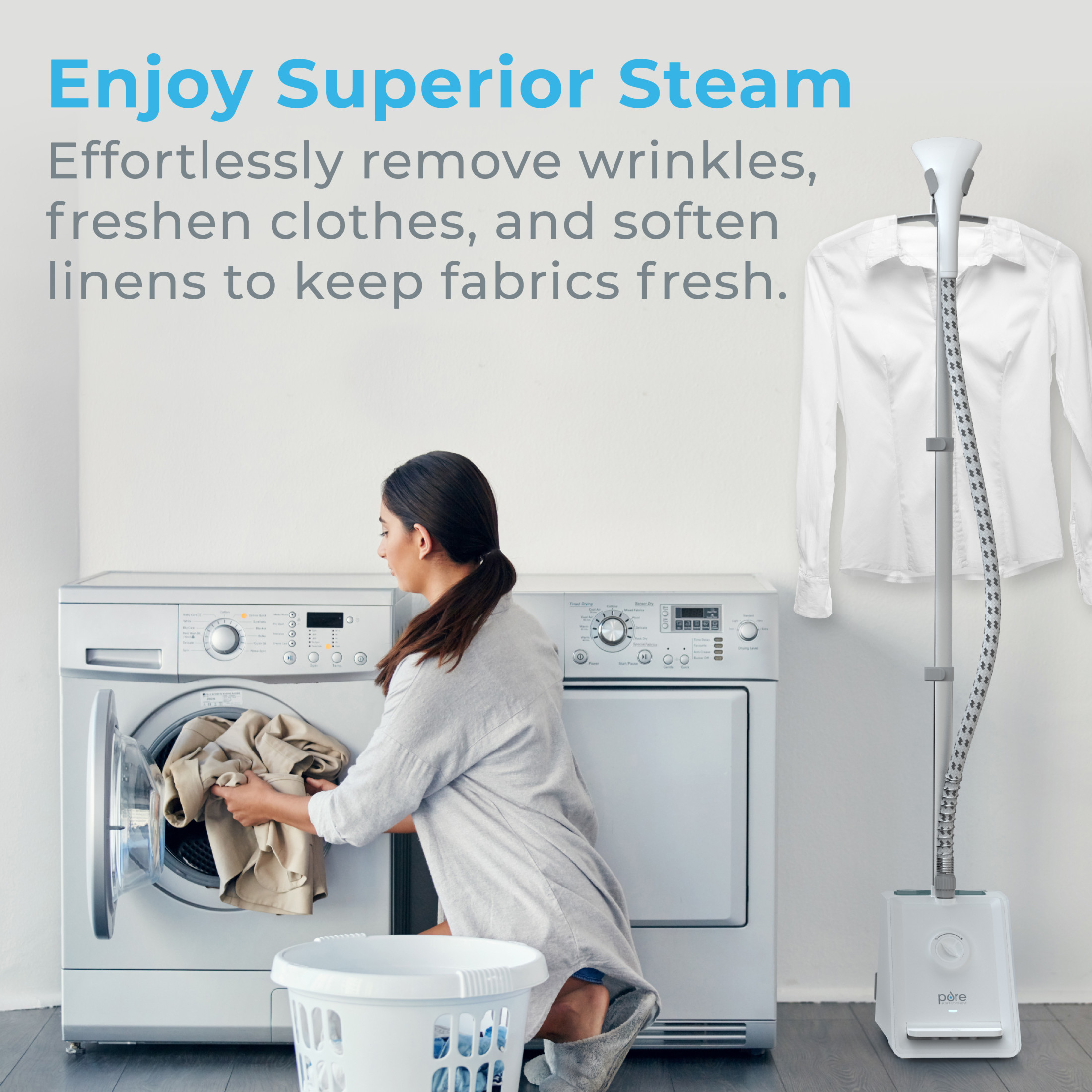 Pure Enrichment PureSteam Pro Upright Clothes Steamer - Professional Standing Garment Steamer & Foot Pedal - Half Gallon Tank with 1 Hr of Steam at 4 Heat Levels that Heats in 45 Seconds