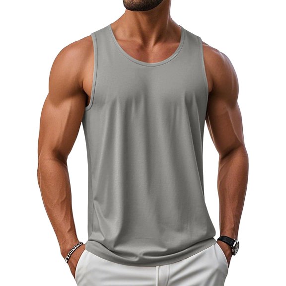 Mfakffe Summer Tank Tops Men Big and Tall Quick Dry Sleeveless Undershirt Casual Shirts Lightweight Crew Neck Top (Gray, S)