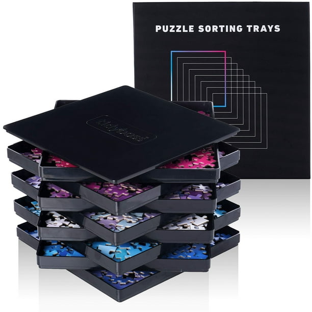 8 Puzzle Sorting Trays with Lid 10 x 10 inches - Jigsaw Puzzle Accessories  Black Background Makes Pieces Stand Out to Better Sort Patterns, Shapes and  Colors