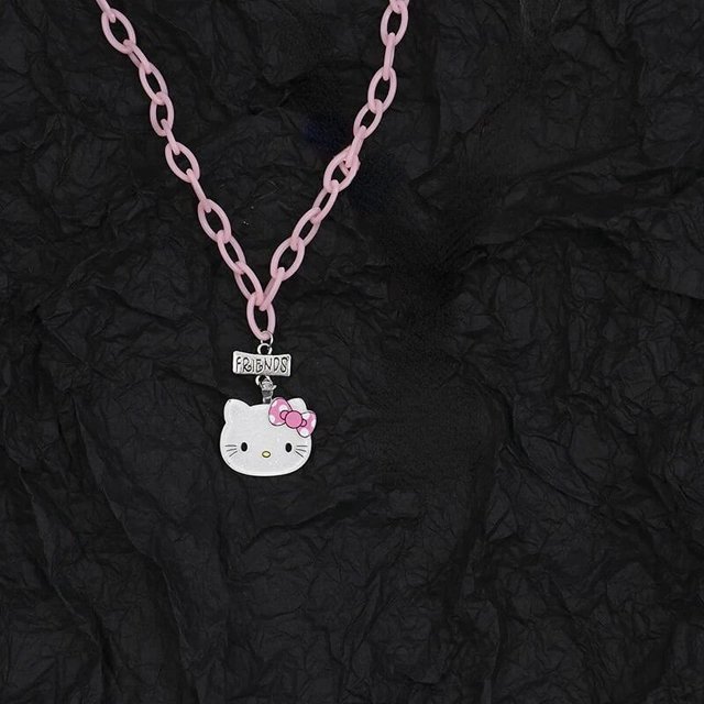 Y2k Hello Kitty Sanrio collar con cadena, aleación de cristales plateados, encanto femenino, diamantes de imitación, colgante gótico, joyería, regalo del Día de San Valentín