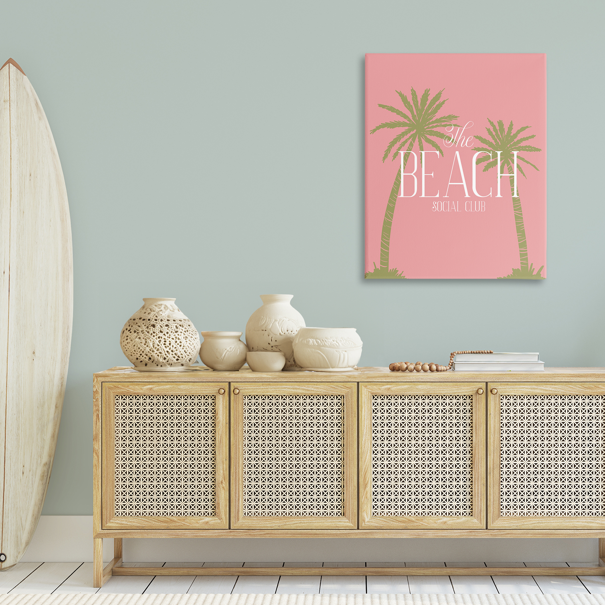Stupell Industries Pink Beach Social Club Text & Numbers Painting Wrapped Canvas Art Print Wall Art, 30 x 40