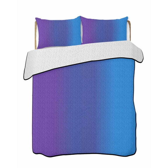 Quilts Twin-XL Size Bedding Set, Purple Blue Ombre Lightweight Quilted Comforter, Modern Color Gradient Striped Soft Reversible Bedspread Coverlet with Pillow Covers for All Season, 68" x 98"