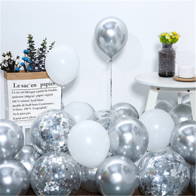 Confeti blanco y plateado de 15 piezas, decoración de feliz cumpleaños, fiesta de boda, Globos de helio de aire blanco perla, globo de fondo para Baby Shower
