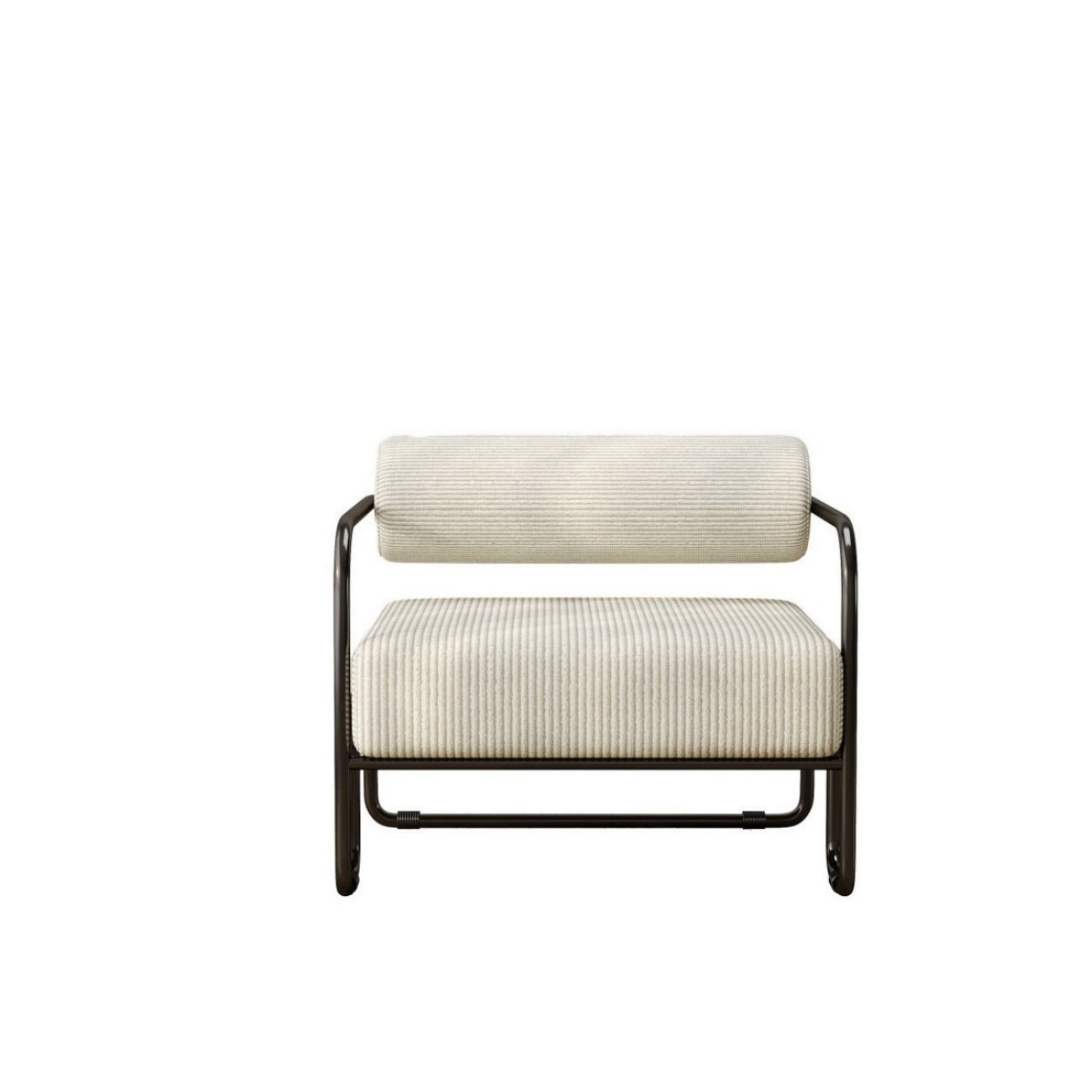 Living Room Iron Accent Chair, Corduroy Upholstered Lazy Leisure Chair with Curved Ergonomic Seat & Armrests, Sturdy Metal Frame Reading Chair for Balcony, Bedroom, Apartment, Beige
