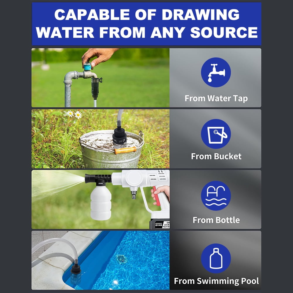 PEPWELL 990PSI Cordless Pressure Washer Gun, 6-in-1 Nozzle, Foam Pot, 775 Motor, Portable for Car, Home, Garden & Outdoor Cleaning, Include 2 x 21V 6.0Ah Batteries
