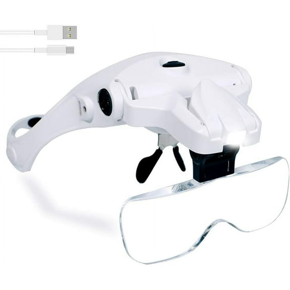 LED Light Headband Magnifier, USB Charging Hands-free Glass for Lightweight & Comfortable Multi-Function Magnifier Experience