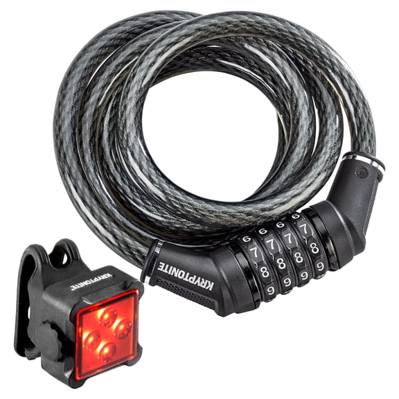 Kryptonite 12mm Combo Bike Lock Cable Bonus Rear LED Bike Light