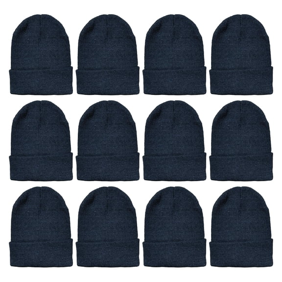 Yacht & Smith Winter Beanies, Wholesale Bulk Cold Weather Thermal Warm Stretch Skull Cap, Mens Womens Unisex Hat (12 Packs Black)