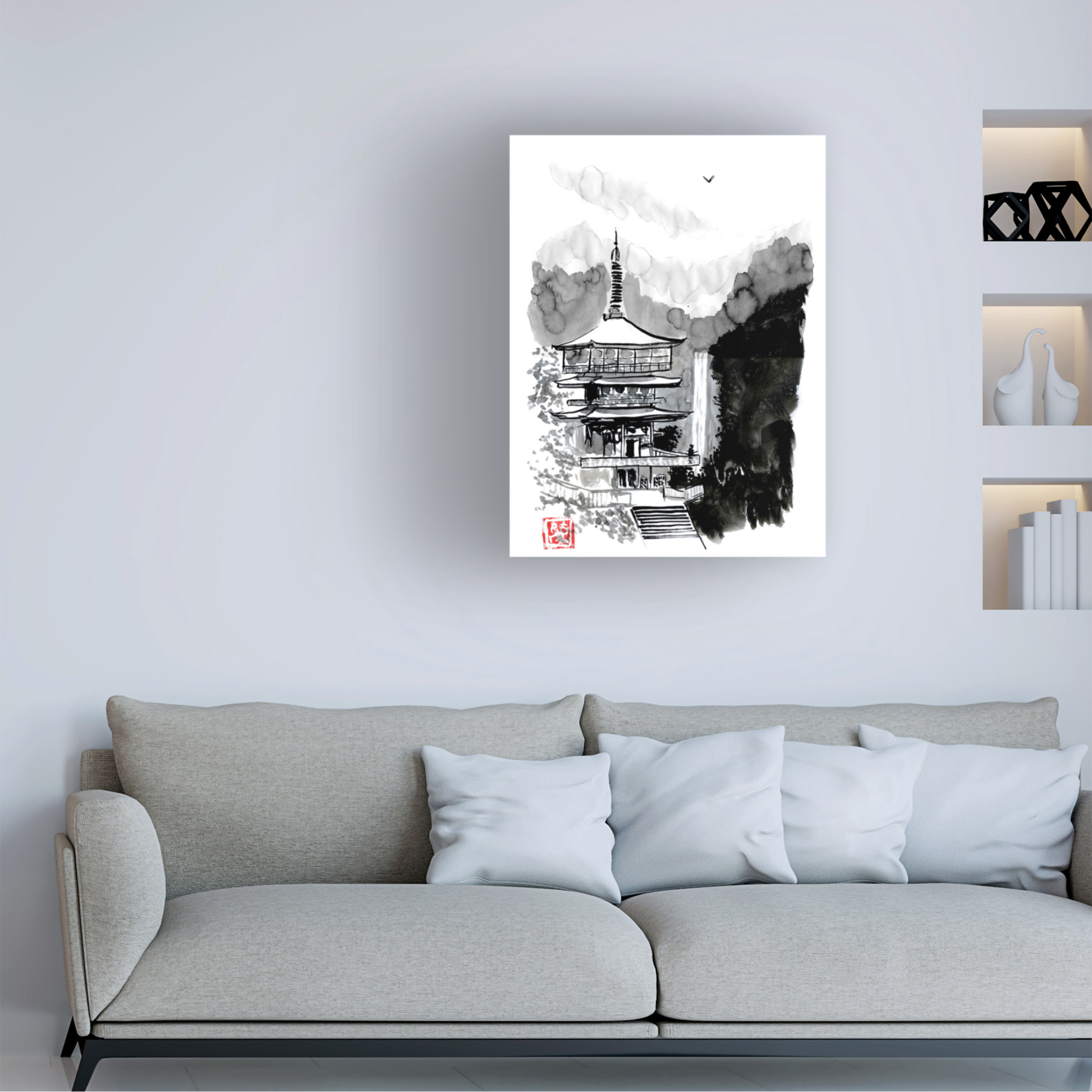 Canvas Wall Art - Pechane 'Pagoda And Fall' Wall Art for Living Room, Bedroom, or Office Décor by Trademark Fine Art - 24 x 32 Inches