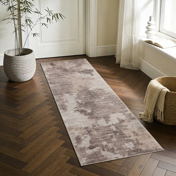 Beige 2'x7' Runner Rug for Living Room Hallway,Hallway Carpet for Entryway Kitchen,Machine Washable Non-Slip Woven Rug,Indoor Floor Mat for Narrow Spaces