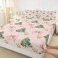 thumbnail image 3 of Manfei Pink Green Xmas Tree Queen Sheet Sets, Cartoon Christmas Stars Bowknot Flat Sheet, Teen Kid Child Queen Fitted Sheet, Microfiber Bedroom Decor, 4 Pieces, 3 of 7
