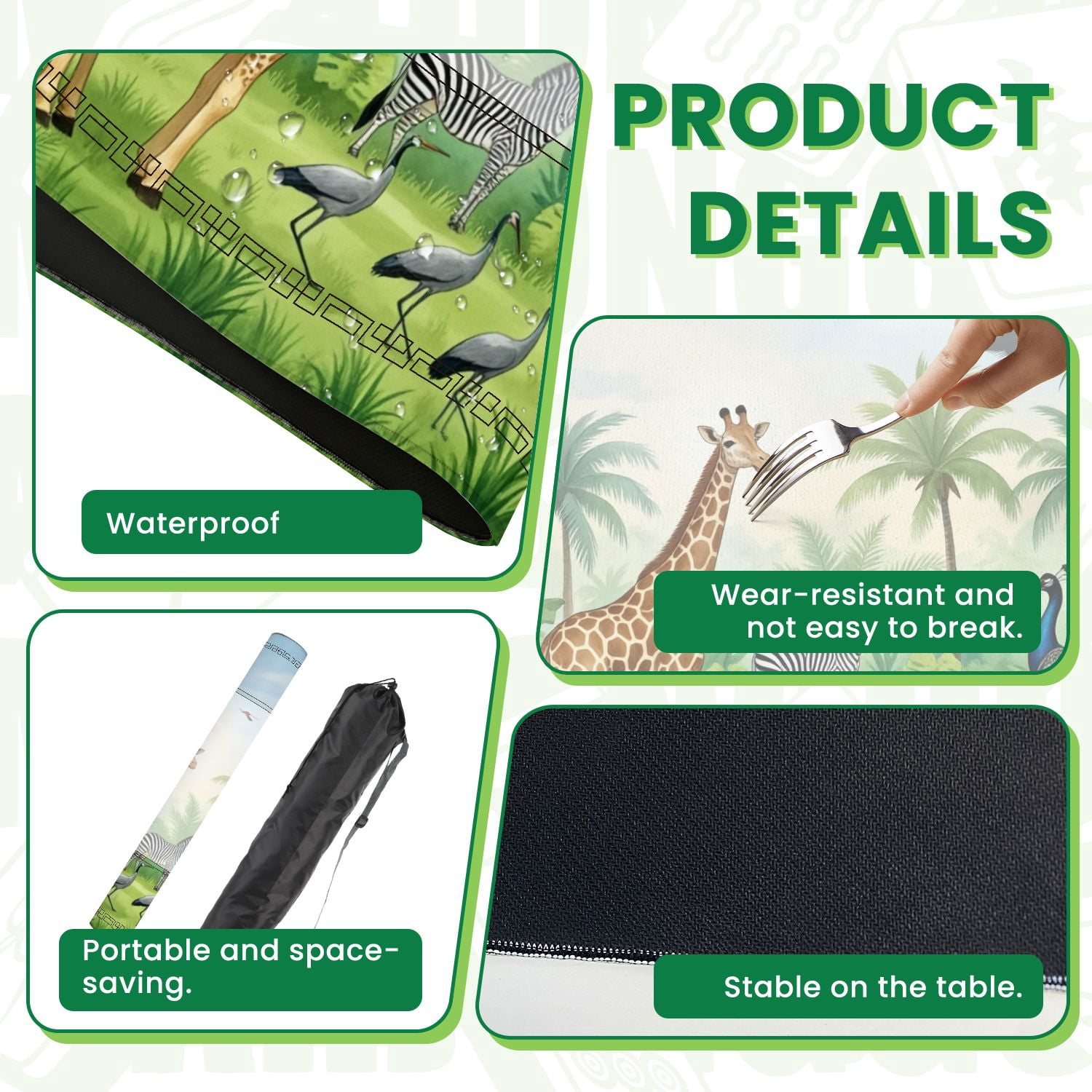Mahjong Mat 31.5" x 31.5" Tropical forest wild mural jungle birds animal Non-Slip Noise Reduction American Mahjong Tiles Table Cover for Dominoes Poker Card Board Games Gift