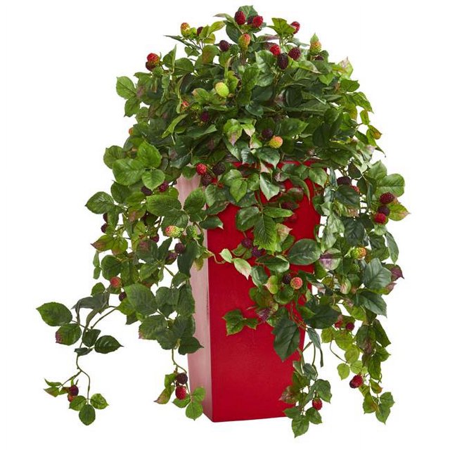 Nearly Natural 6474 30 in. Rasberry Artificial Plant in Red Tower Planter