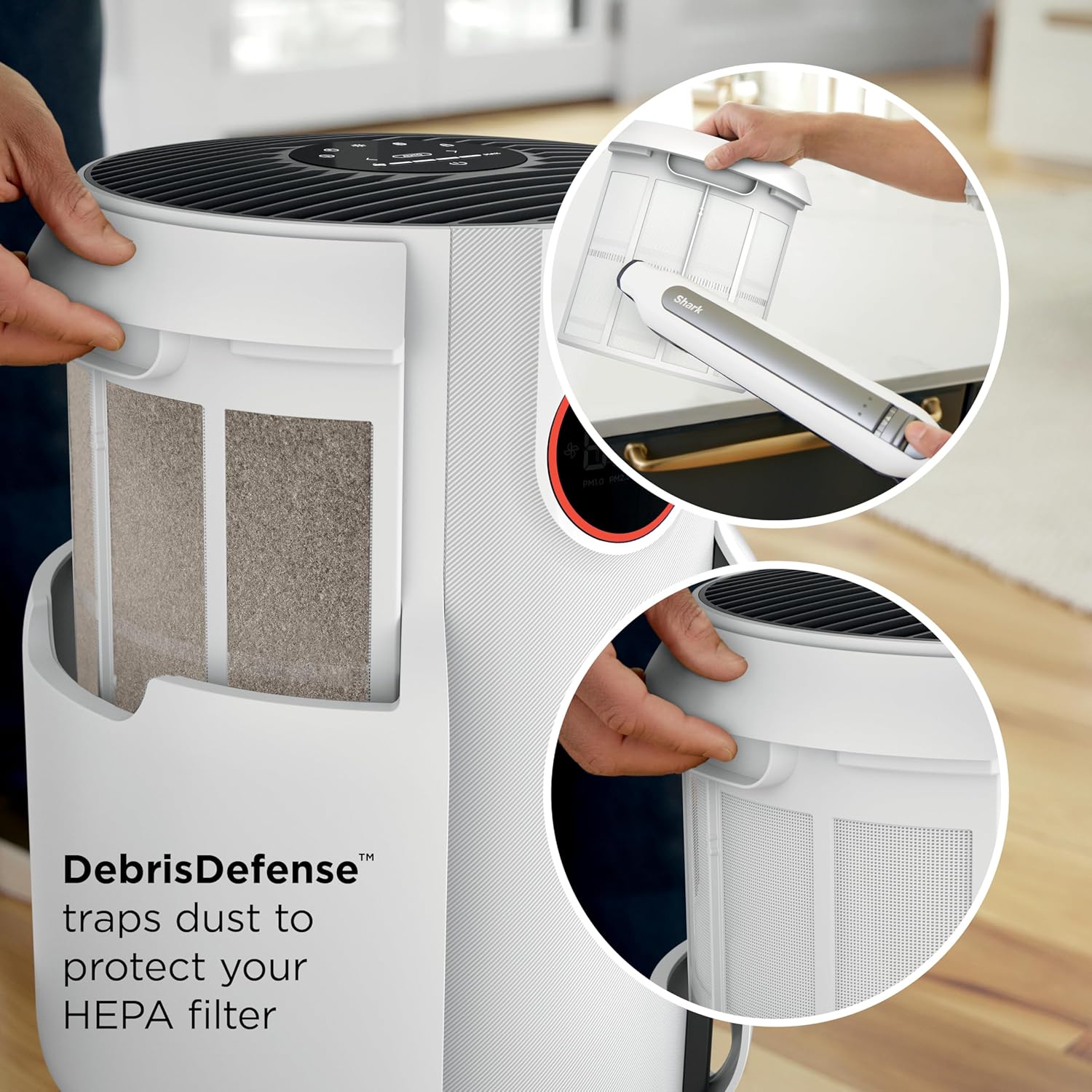 Shark NeverChange Air Purifier — HEPA exceeding filtration for up to 5 years for home, pets, allergies, dust, and smoke up to 650 sq. ft. for bedroom, dorm, nursery, and more. White, HP153