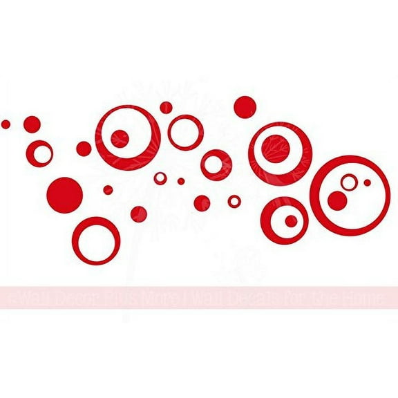 Wall Vinyl Sticker Decal Circles and Rings, 30-Piece, Cherry Red