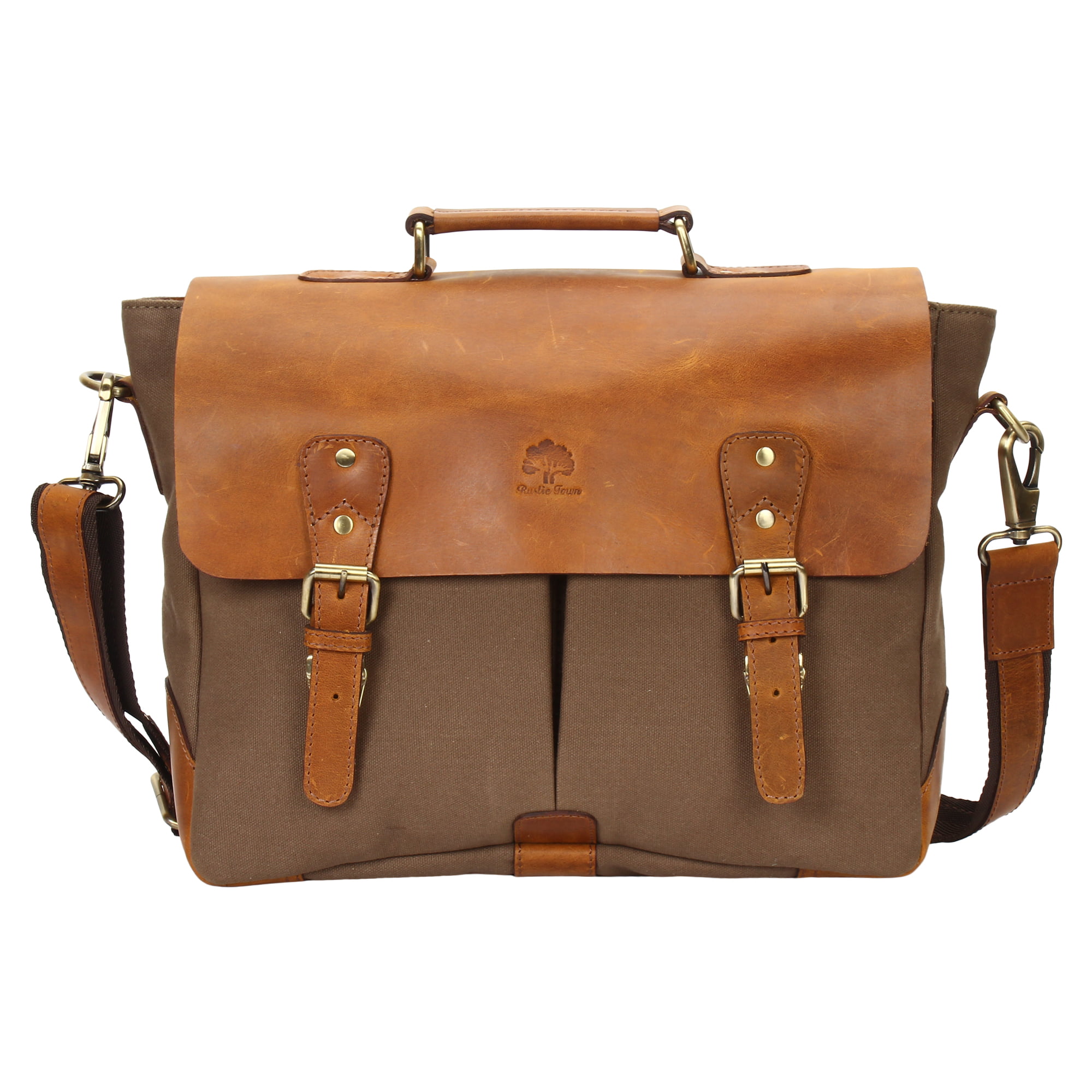 15 Inch Rustic Town Handmade Leather Canvas Vintage Crossbody Messenger ...
