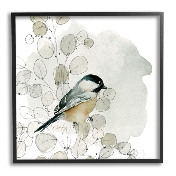 Stupell Industries Finch Bird Perched Soft Botanicals Animals & Insects Painting Black Framed Art Print Wall Art