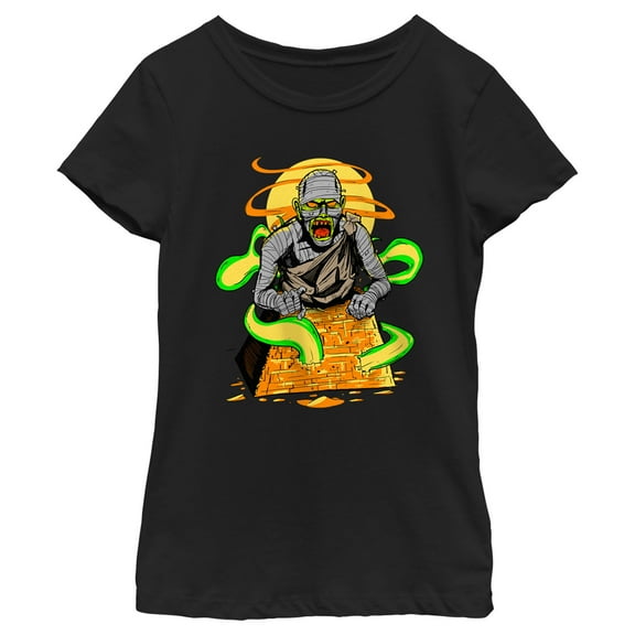 Girl's Lost Gods Halloween Mummy Scene Graphic Tee Black X Large