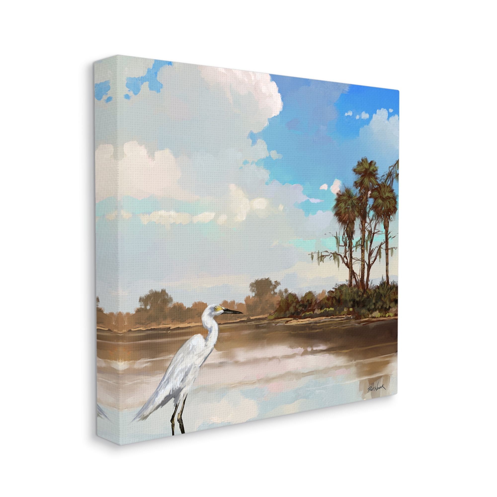 Stupell Egret Tropical Beach Scenery Landscape Painting Gallery Wrapped Canvas Print Wall Art