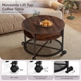 thumbnail image 3 of Ktaxon Mid-Century Coffe Table with Lift Top, 26.7" Round Coffee Table with RGB, Storage and Rolling Wheels, Modern Center Table for Small Spaces, Rustic Brown, 3 of 9