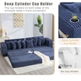 thumbnail image 5 of Timbernest 110.75" L Shaped Convertible Sleeper Sofa Bed, Corduroy Modular Sectional Couch with Movable Footstool, Cup Holders, Side Pockets, 8 Throw Pillows, Blue, 5 of 12