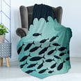 thumbnail image 4 of Fish Soft Flannel Fleece Throw Blanket, Surreal Ornate Swirl Waves and Group of Fish with Nautical Under the Sea Theme, Cozy Plush for Indoor and Outdoor Use, 60" x 80", Blue Turquoise, by Ambesonne, 4 of 5